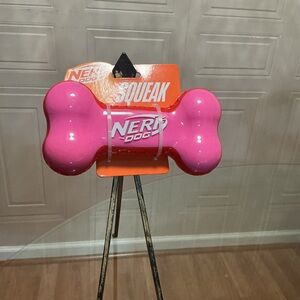 Nerf Dog Squeaker Toy Pink  And Blue Typical Bone Shape 6.5” long High Play